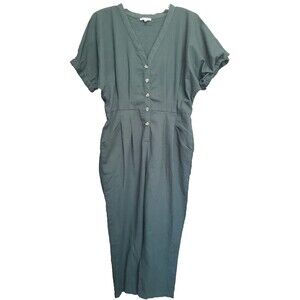 Baltic Born Cotton/Linen Green Short Sleeve Button-Up Jumpsuit Size XL Pockets